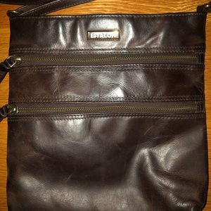 ESTALON  Dark Brown Distressed Leather Crossbody